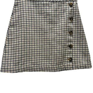 Divided Yellow and Black PlaidCheckered A-Line Skirt with Buttons Size 2